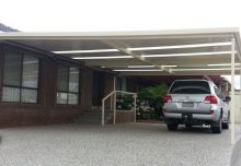 Custom Tapered Flat Roof Verandah Carport with Classic Cream V Deck 2P COLORBOND roof sheets 5CROPPED